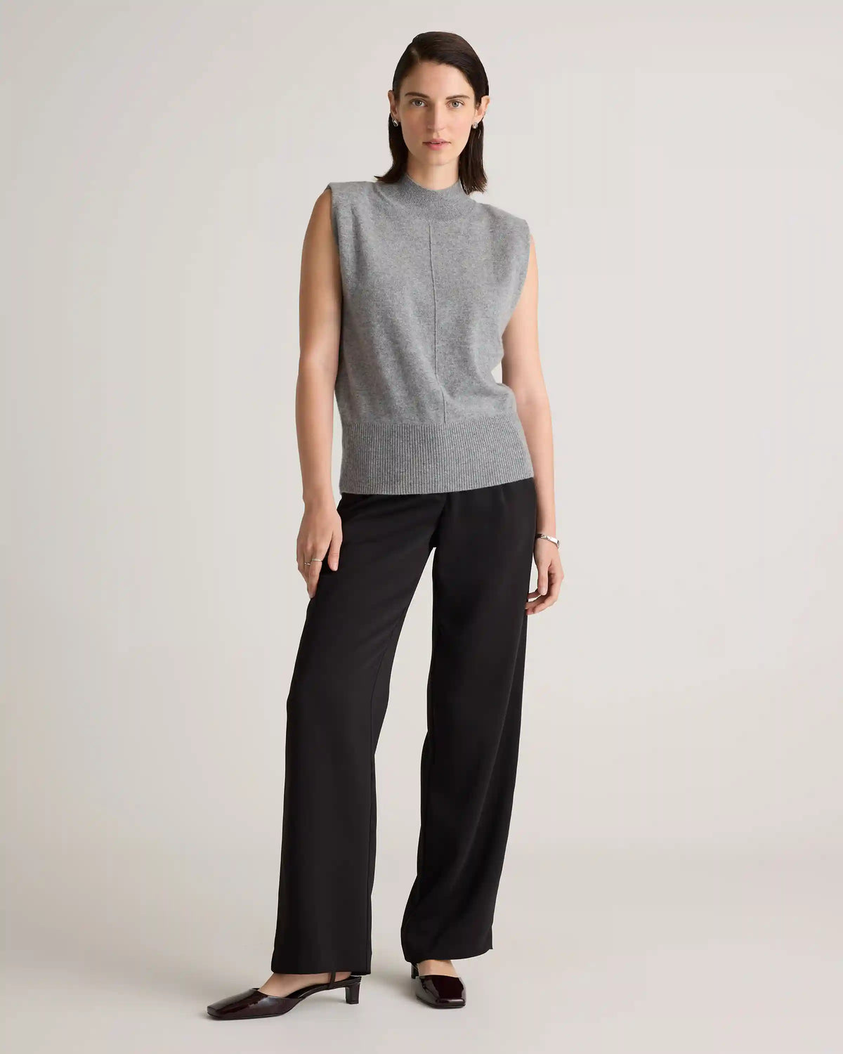 Mongolian Cashmere Padded-Shoulder Sweater Tank