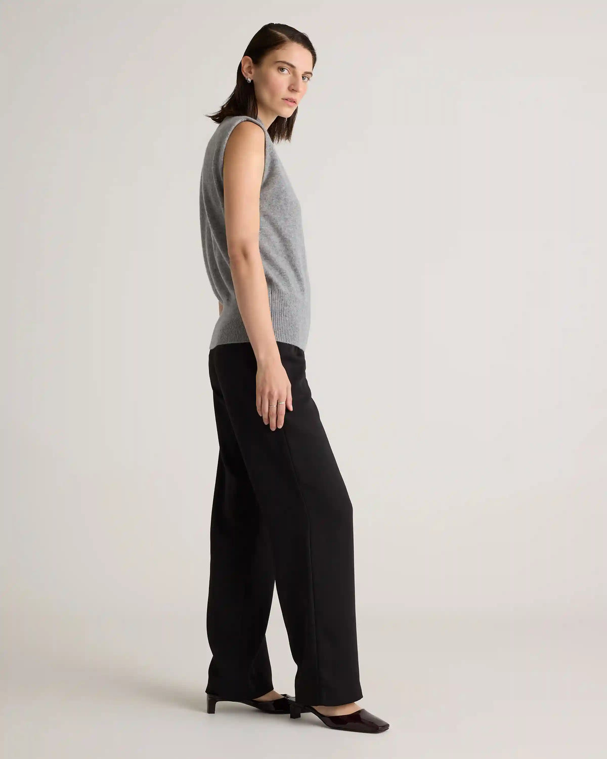 Mongolian Cashmere Padded-Shoulder Sweater Tank