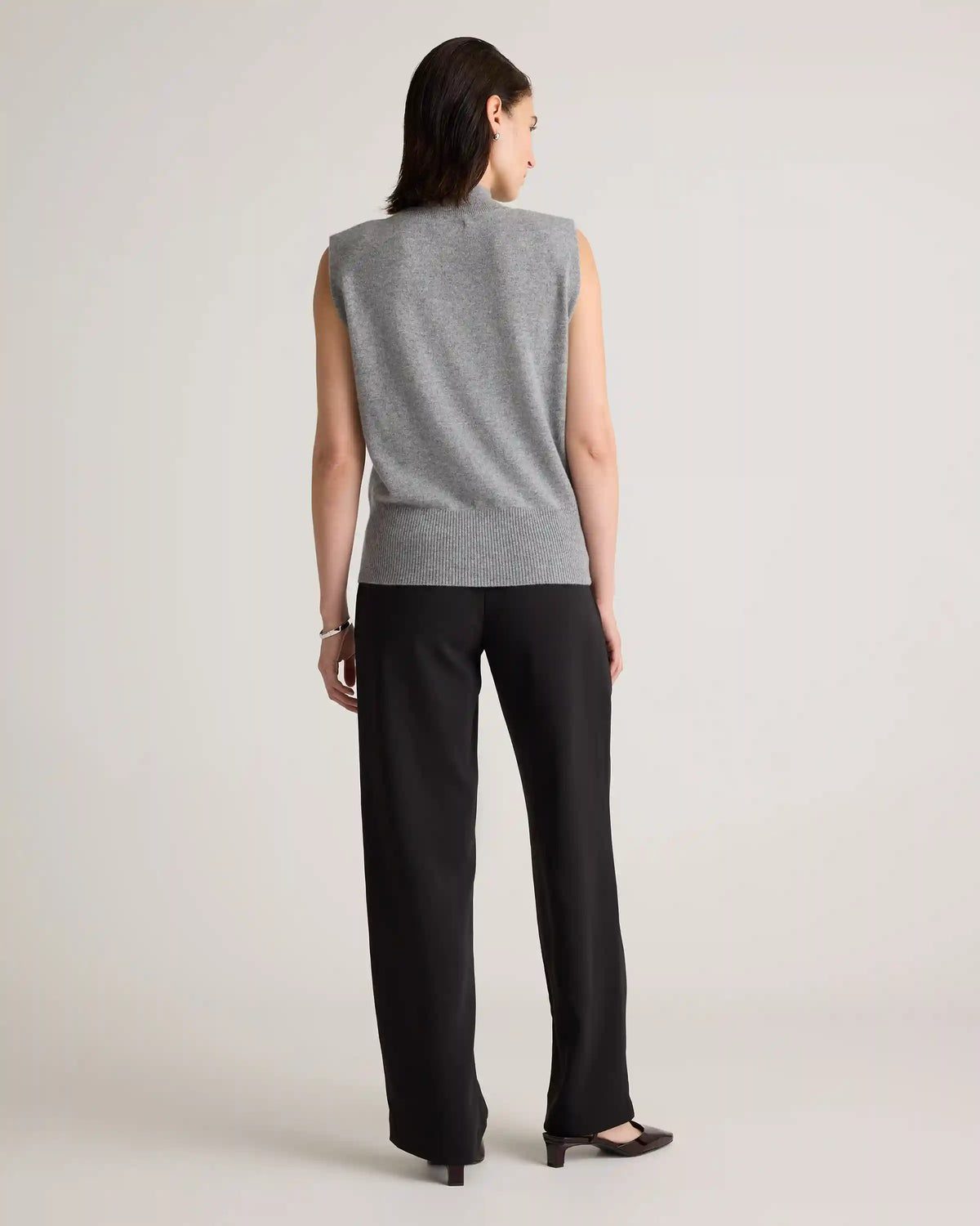 Mongolian Cashmere Padded-Shoulder Sweater Tank