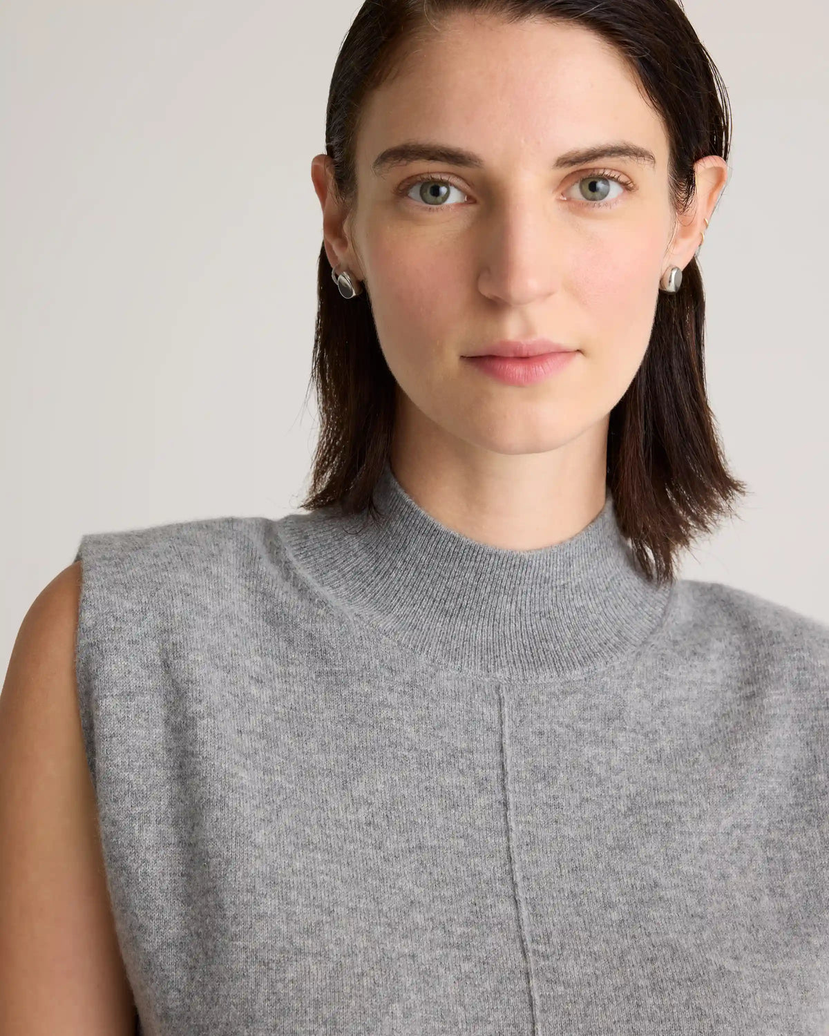 Mongolian Cashmere Padded-Shoulder Sweater Tank