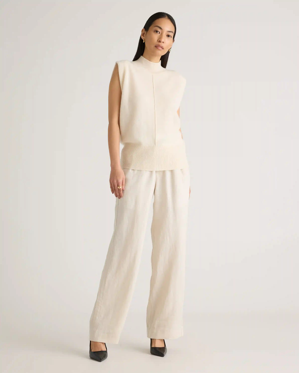 Mongolian Cashmere Padded-Shoulder Sweater Tank