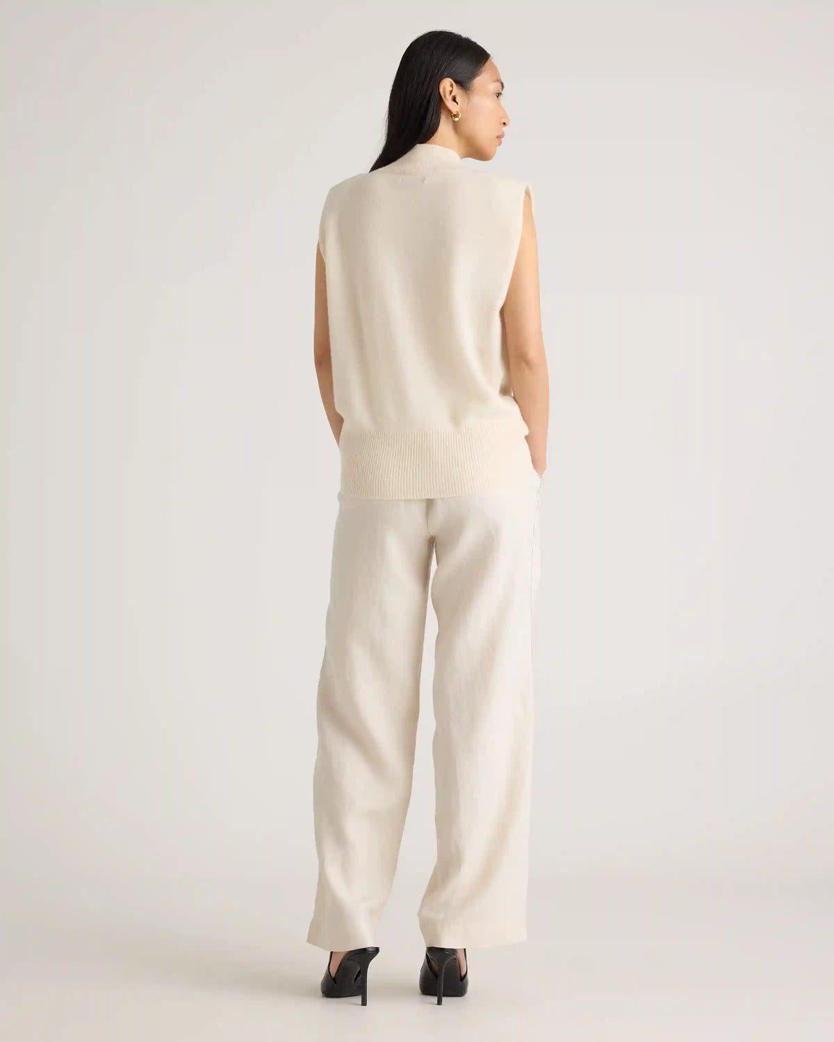 Mongolian Cashmere Padded-Shoulder Sweater Tank