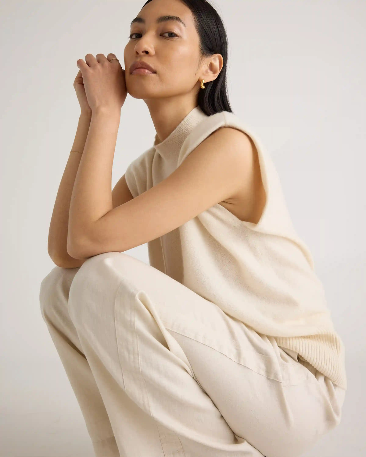 Mongolian Cashmere Padded-Shoulder Sweater Tank