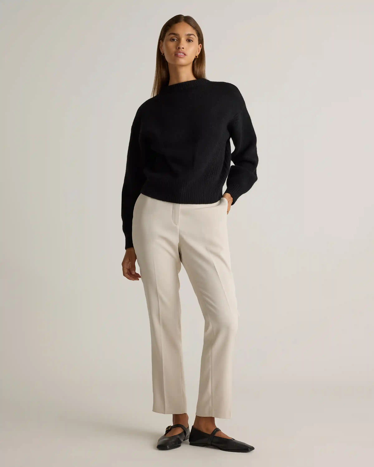 100% Yak Wool Pointelle Detail Relaxed Crew