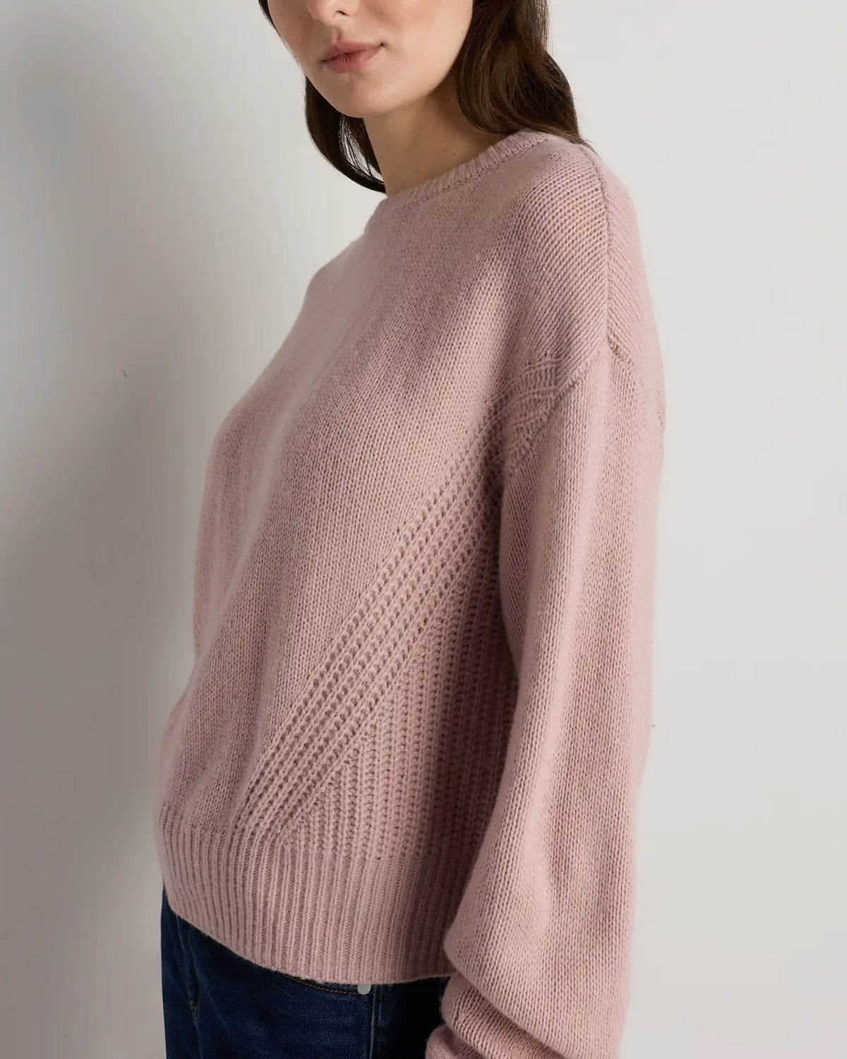 100% Yak Wool Pointelle Detail Relaxed Crew