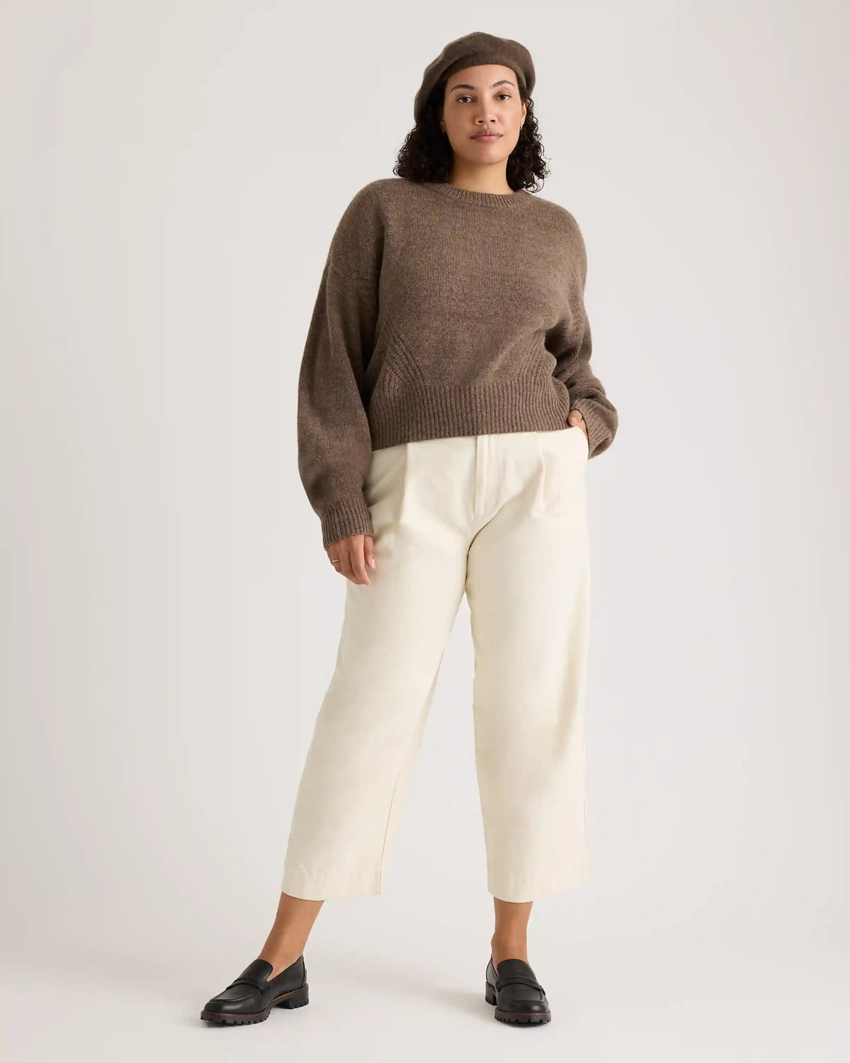 100% Yak Wool Pointelle Detail Relaxed Crew