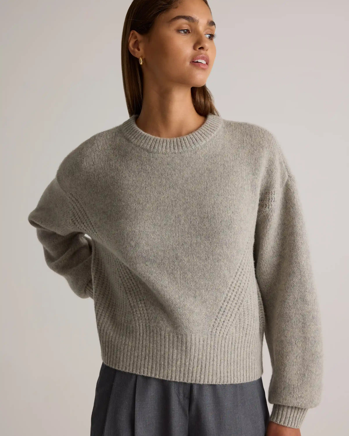100% Yak Wool Pointelle Detail Relaxed Crew