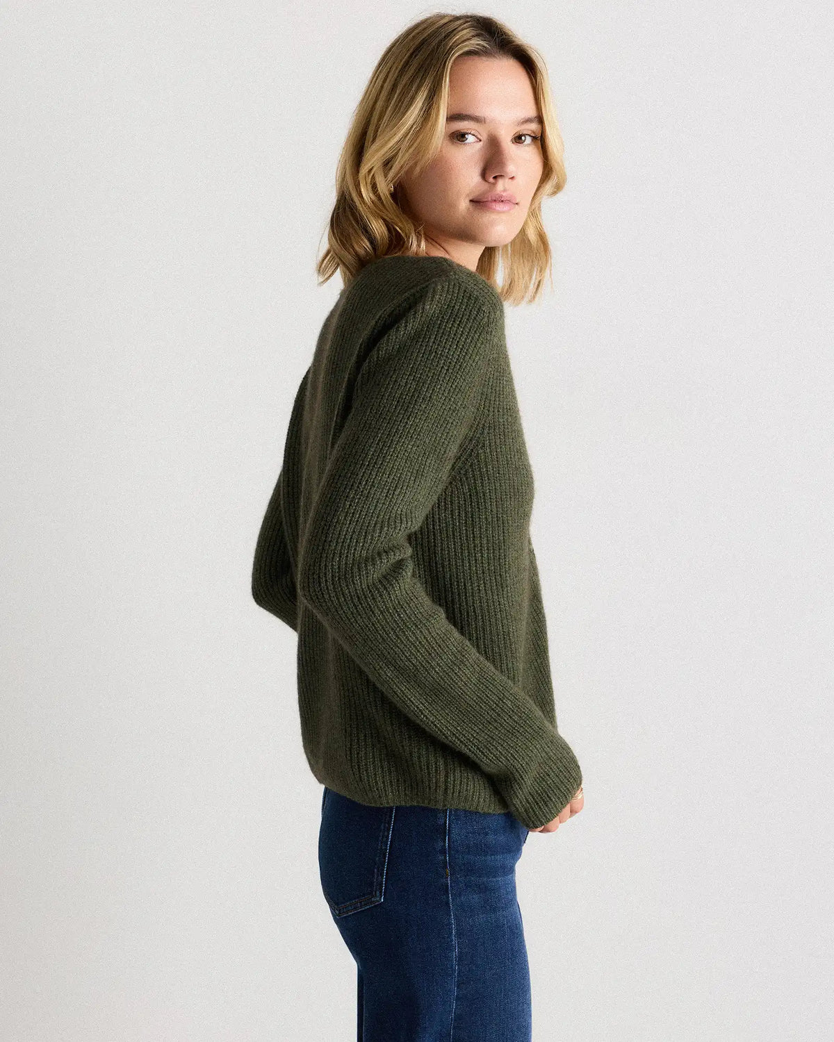 100% Yak Soft Rib Crew Cardigan