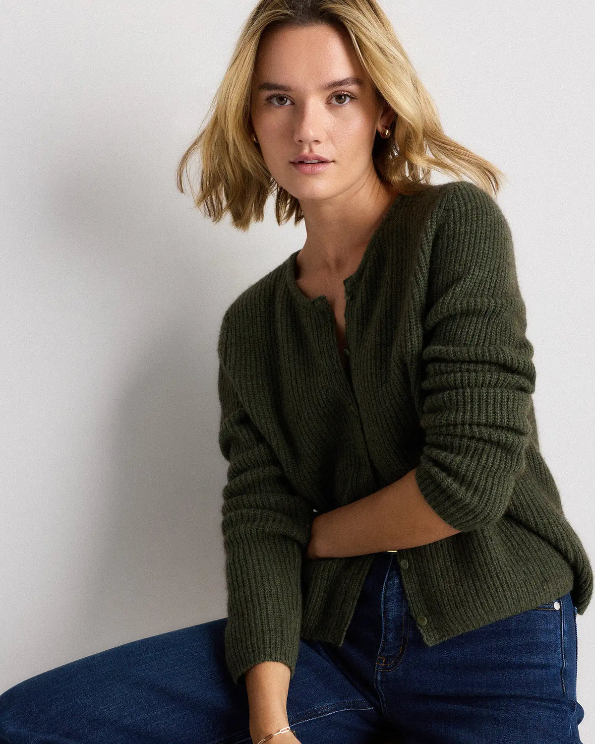 100% Yak Soft Rib Crew Cardigan