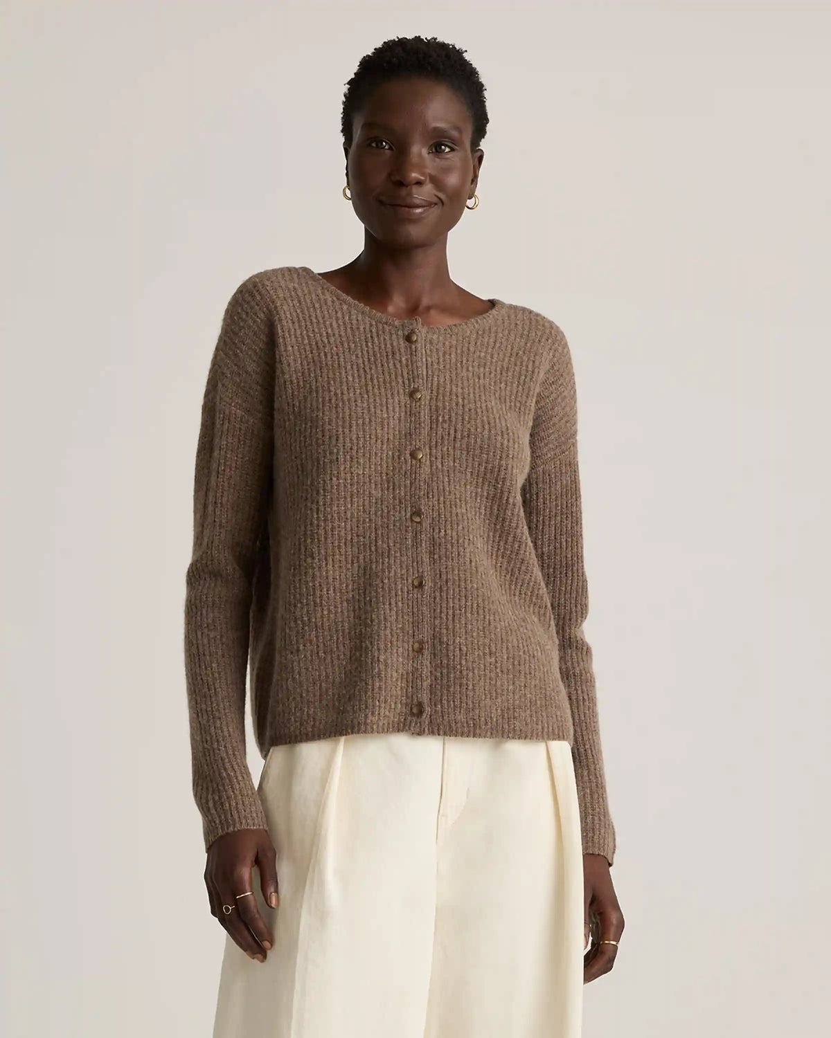 100% Yak Soft Rib Crew Cardigan