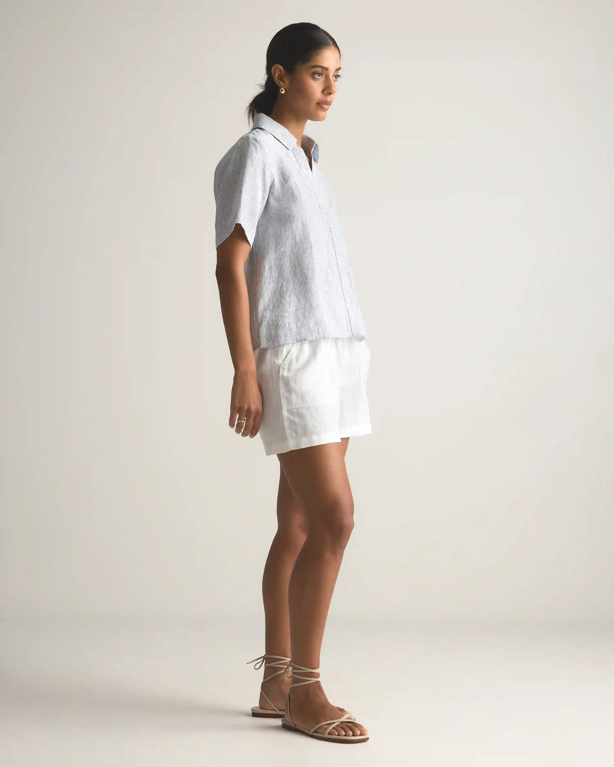 100% European Linen Short Sleeve Popover Top