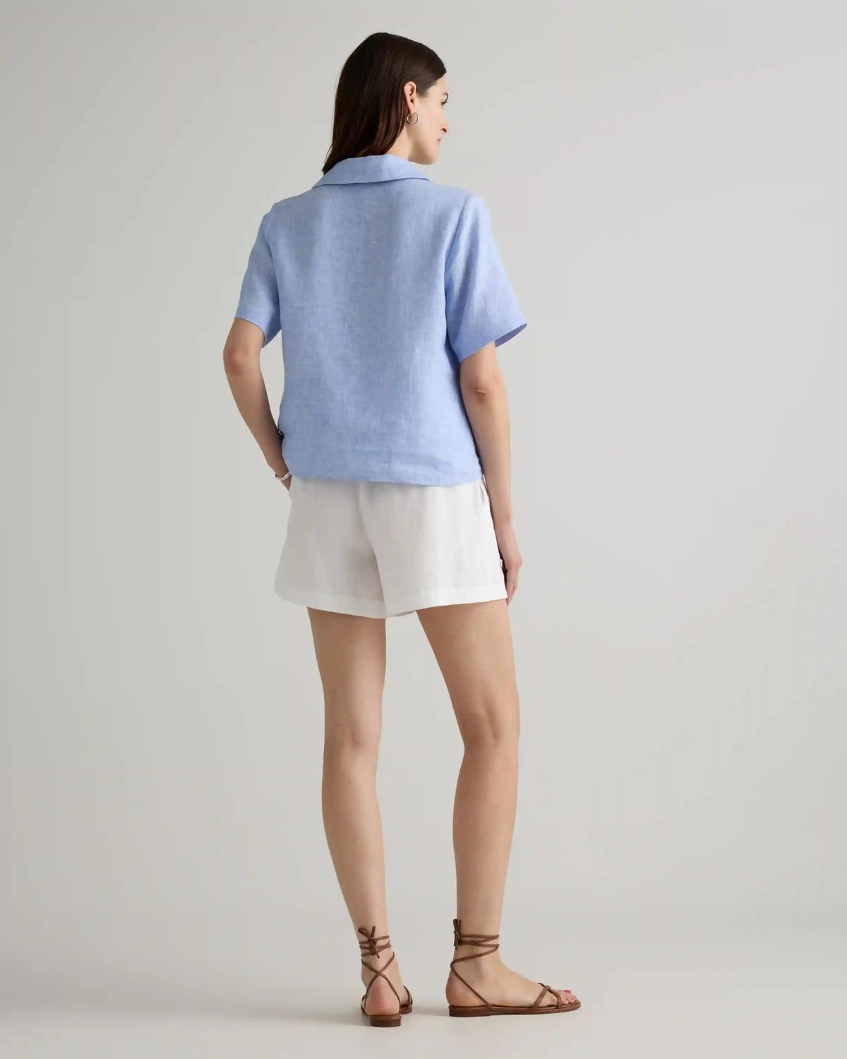100% European Linen Short Sleeve Popover Top