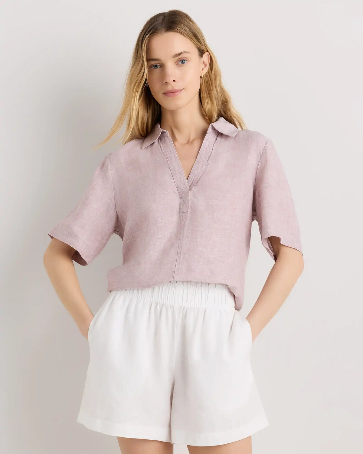100% European Linen Short Sleeve Popover Top