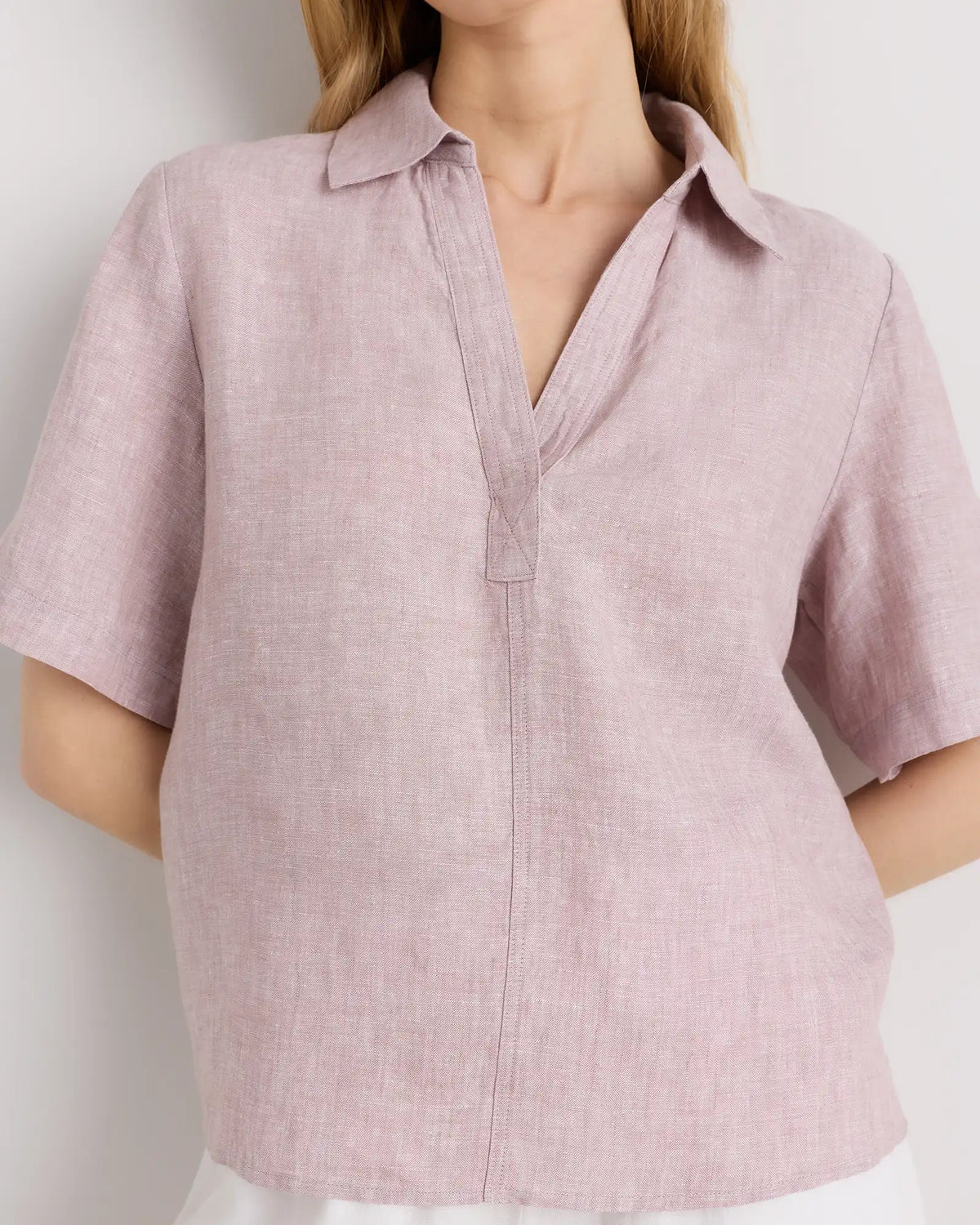 100% European Linen Short Sleeve Popover Top
