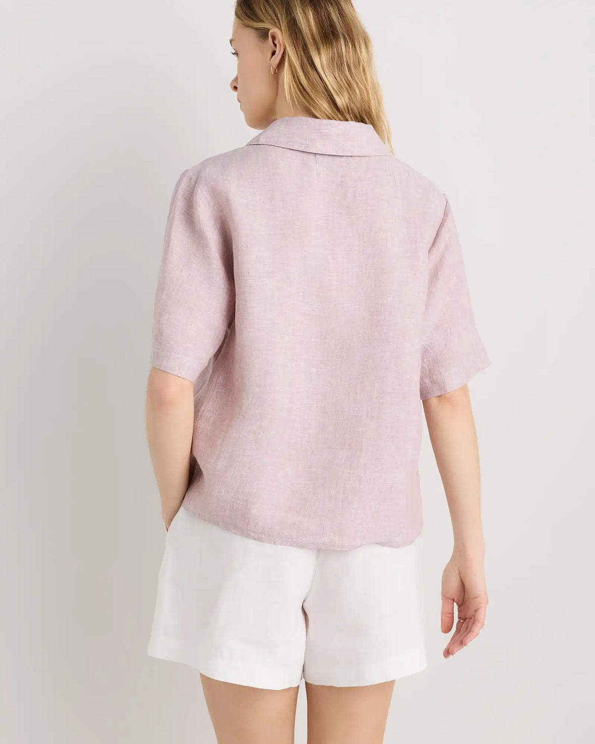 100% European Linen Short Sleeve Popover Top