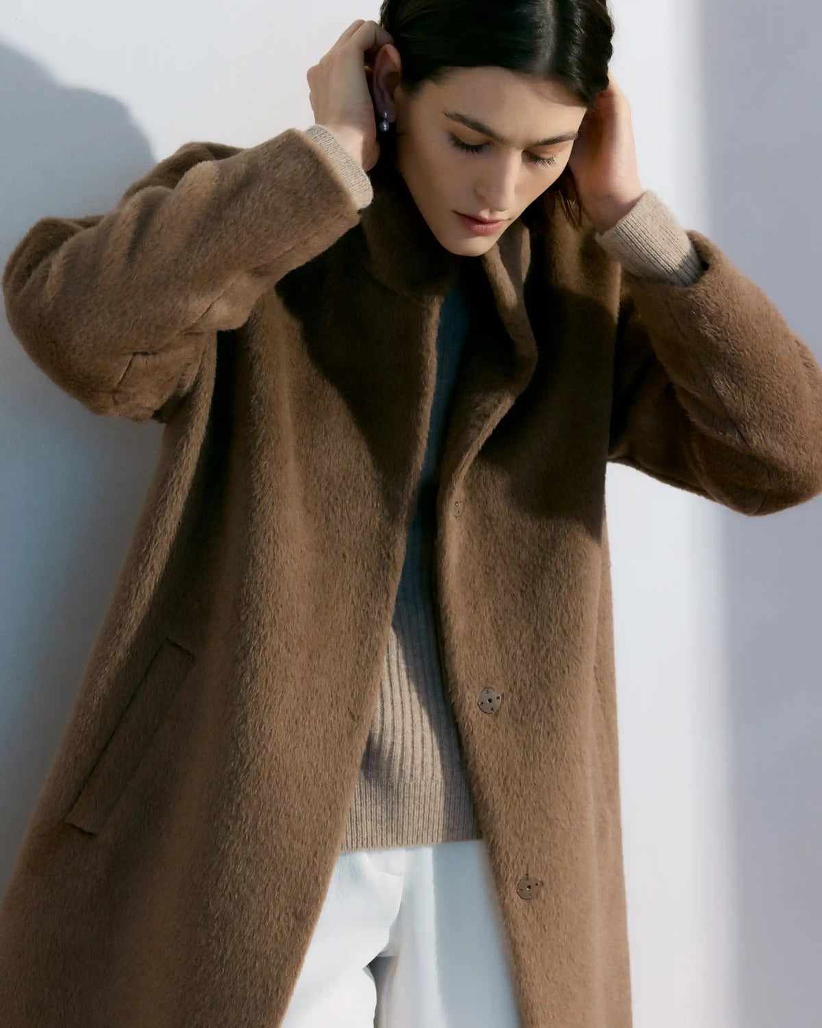 Alpaca-Wool Stand Collar Coat