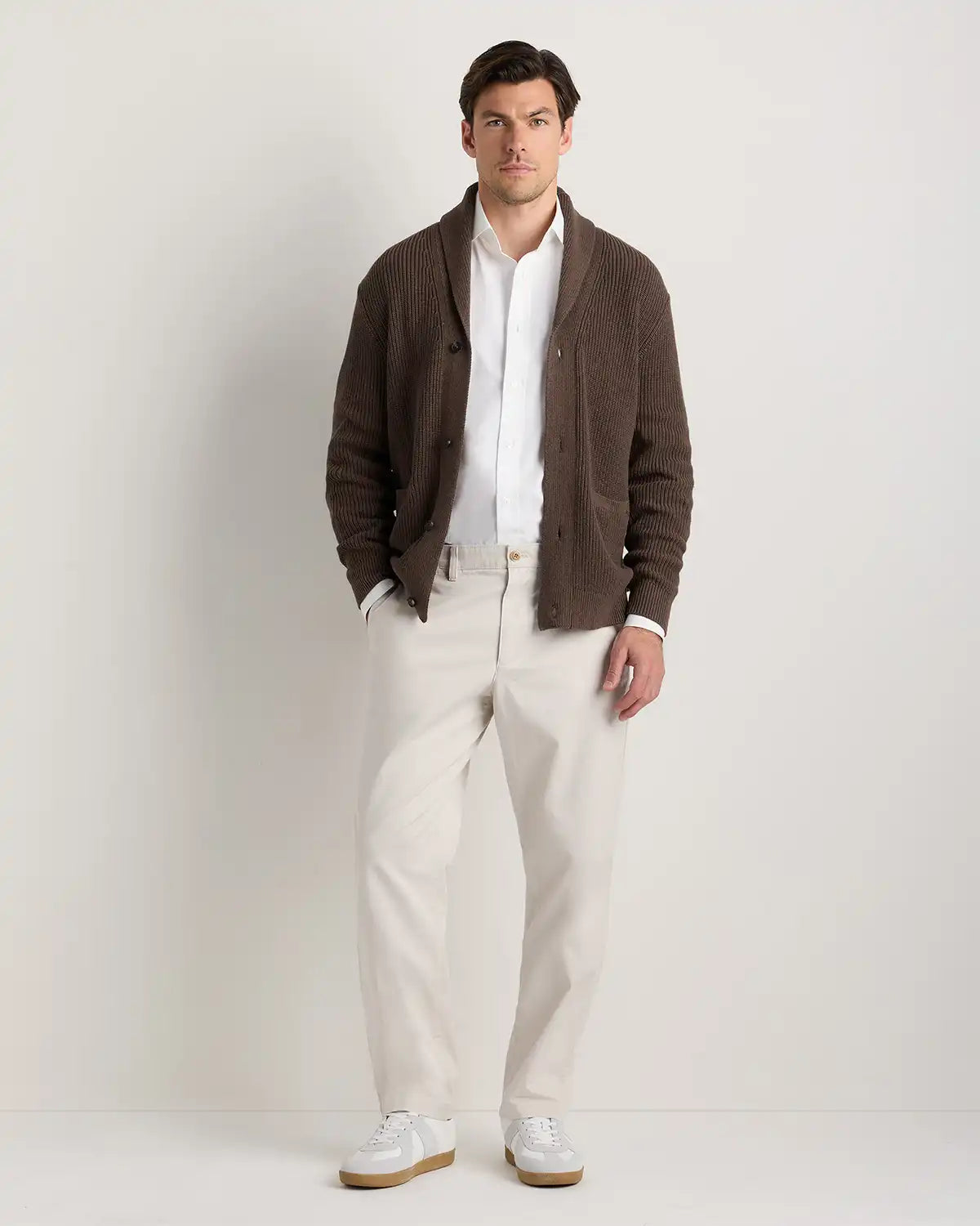 100% Organic Cotton Ribbed Shawl-Collar Cardigan Sweater