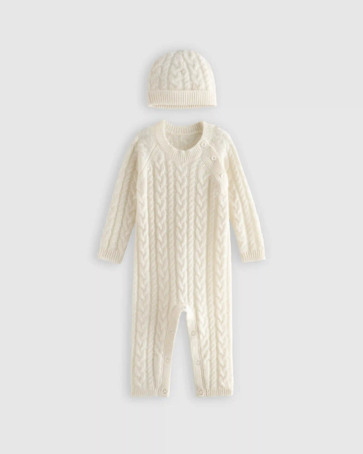 Washable Cashmere Cable One Piece & Hat Set