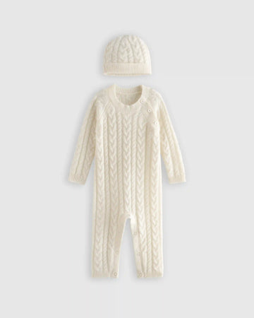Washable Cashmere Cable One Piece & Hat Set