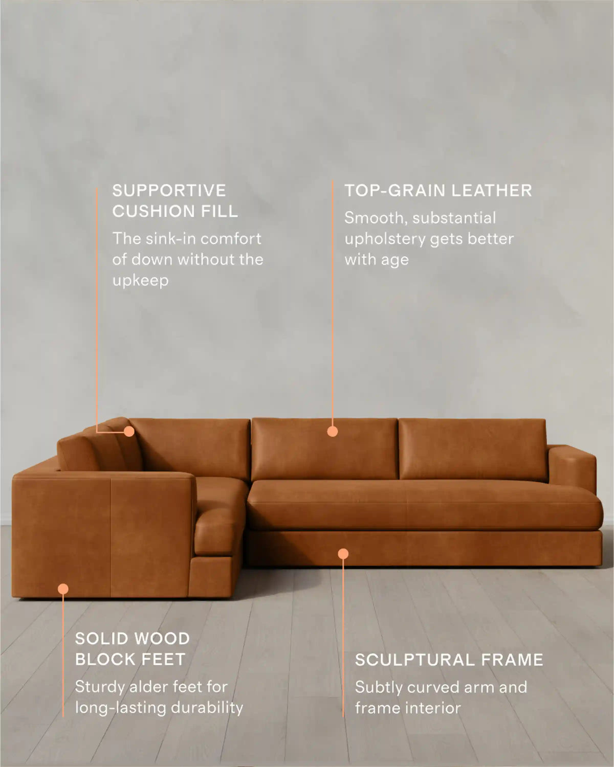 Sierra Curved Arm L Sectional in Leather