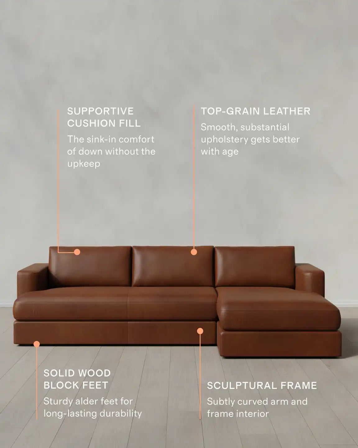 Sierra Curved Arm Chaise Sectional in Leather
