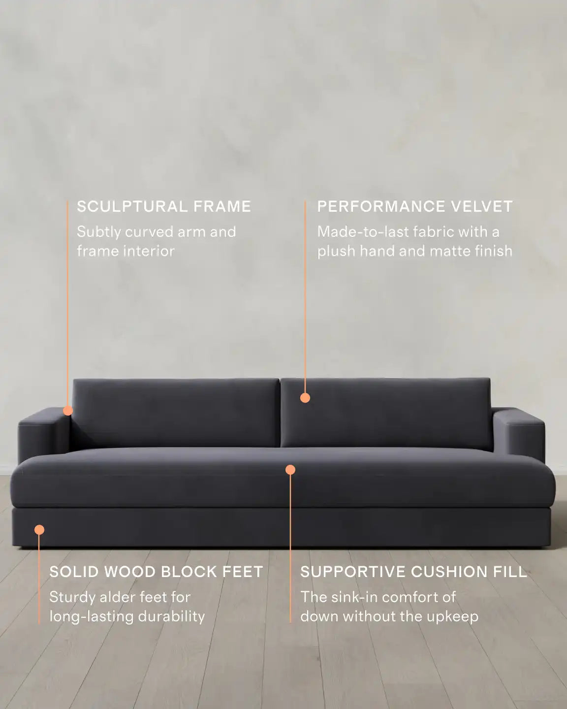 Sierra Curved Arm Sofa in Performance Velvet